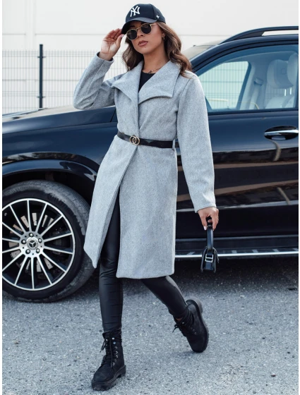 Dámský podzimní dlouhý kabát CELESTIA světle šedý FashionStreet NY0684