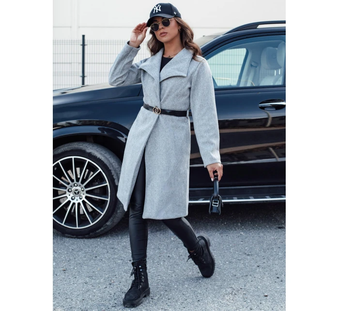 Dámský podzimní dlouhý kabát CELESTIA světle šedý FashionStreet NY0684