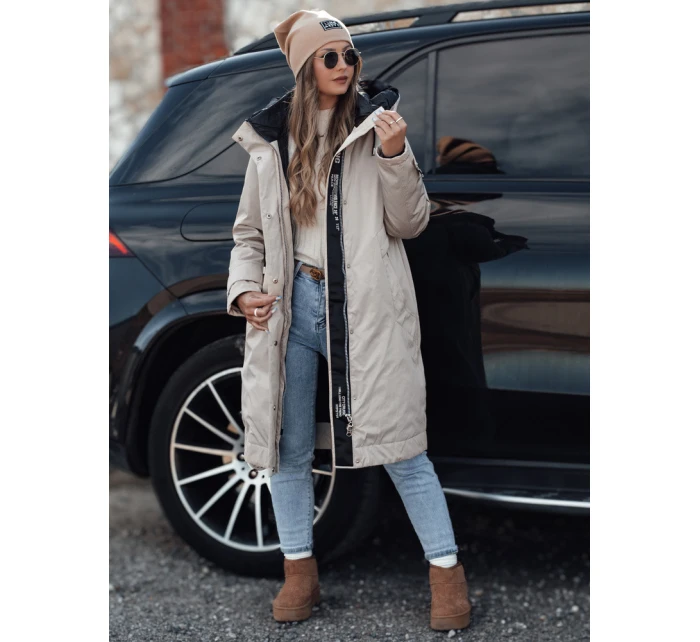 Dámská zimní bunda ELEGANTI dlouhá s kapucí světle šedá FashionStreet TY4657