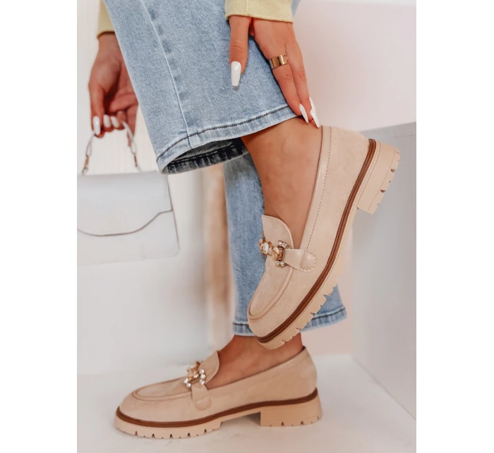Dámské mokasíny s plochou podrážkou LOFINKA beige FashionStreet ZY0797