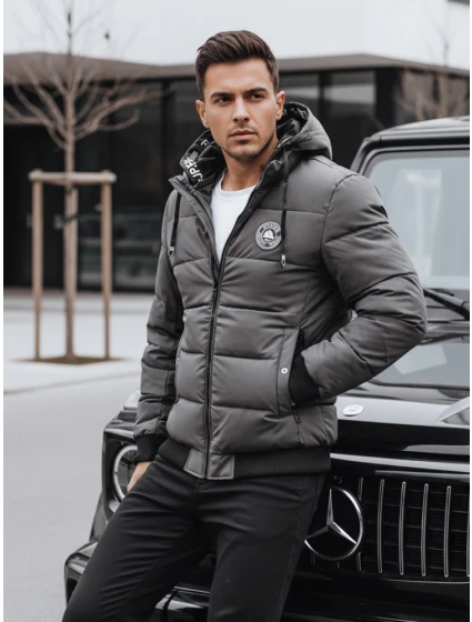 Pánská prošívaná zimní bunda s kapucí šedá FashionStreet TX5073