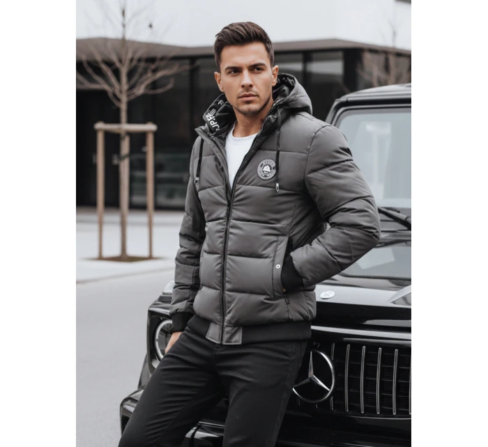 Pánská prošívaná zimní bunda s kapucí šedá FashionStreet TX5073