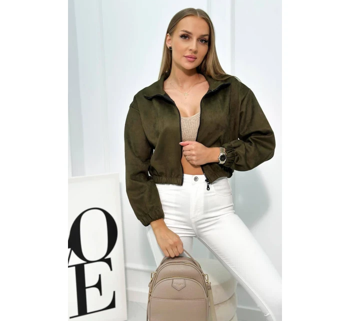 Semišová mikina na zip khaki
