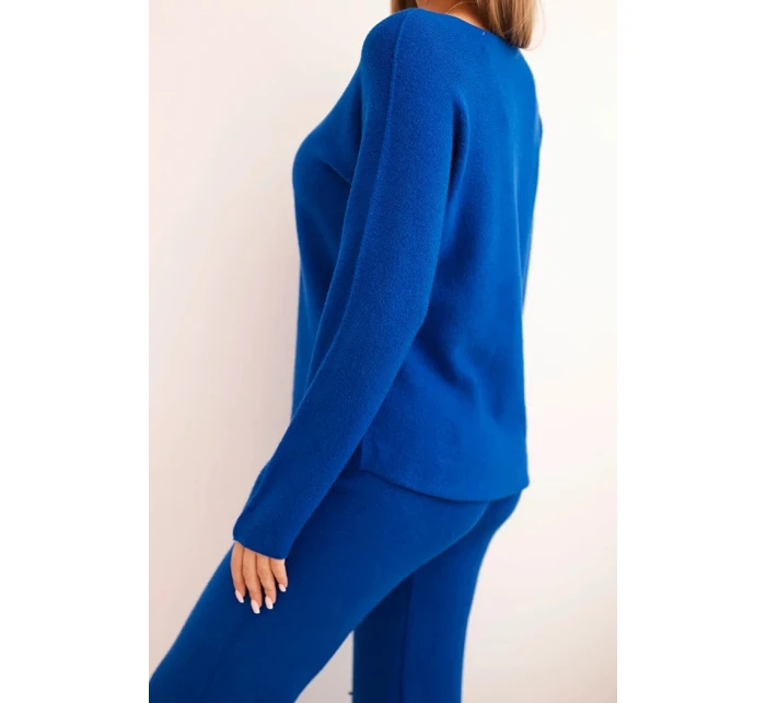 Dámský svetr s širokými nohavicemi a dlouhým rukávem chabrový Dámský svetr s širokými nohavicemi a dlouhým rukávem chabrový