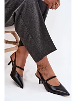 Kožené Lodičky Sandály na Podpatku S Páskem D&A CR61-3046 Černé