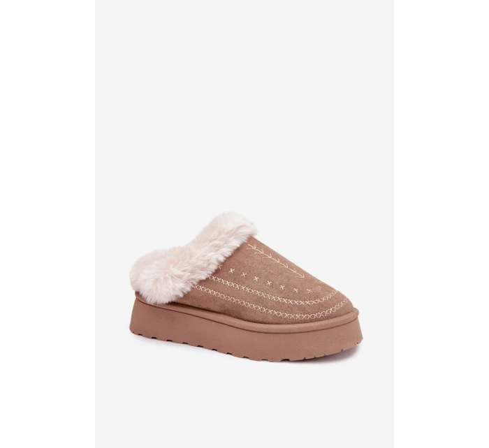 Dámské sněhule na platformě s kožíškem a dekorativním prošíváním – tmavě béžové Arelina Dámské sněhule na platformě s kožíškem a dekorativním prošíváním – tmavě béžové Arelina