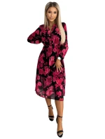 Černé dámské plisované midi šaty se vzorem  s a s dlouhými rukávy model 21486658 - numoco basic