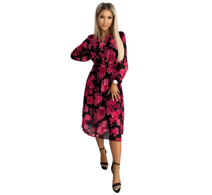 Černé dámské plisované midi šaty se vzorem  s a s dlouhými rukávy model 21486658 - numoco basic