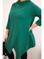 Dámská bavlněná blůza Plus Size asymetrická s ohrnovacím rukávem tmavě zelená