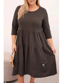 Dámská bavlněná sukni Plus Size s volánky a ohrnutým rukávem hnědá