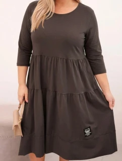Dámská bavlněná sukni Plus Size s volánky a ohrnutým rukávem hnědá