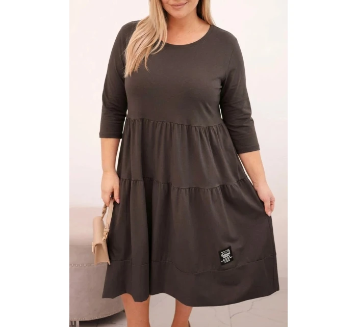 Dámská bavlněná sukni Plus Size s volánky a ohrnutým rukávem hnědá Dámská bavlněná sukni Plus Size s volánky a ohrnutým rukávem hnědá
