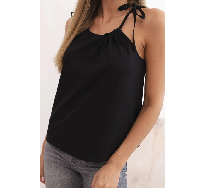 Dámská bavlněná tílko s uvázáním u krku černá