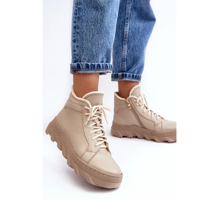 Kožené Boty Dámské Na Platformě Bežové Lemar model 21638483 - Boto