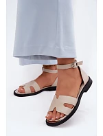 Dámské sandály z pravé kůže na ploché podrážce Vinceza 62305 Béžové