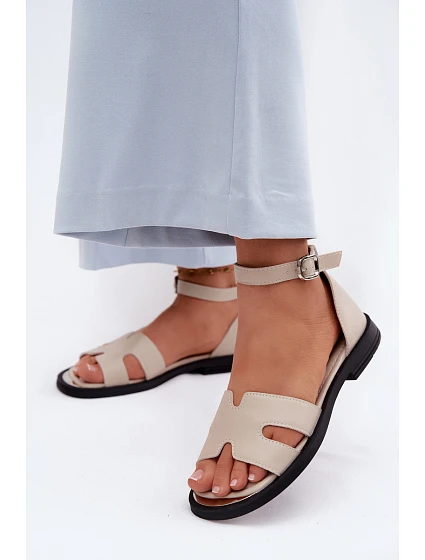 Dámské sandály z pravé kůže na ploché podrážce Vinceza 62305 Béžové