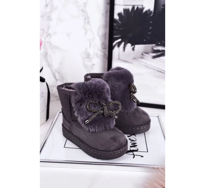 Dívčí Sněhové Teple Boty S Kožešinou Semišové šedé Amelia Dívčí Sněhové Teple Boty S Kožešinou Semišové šedé Amelia
