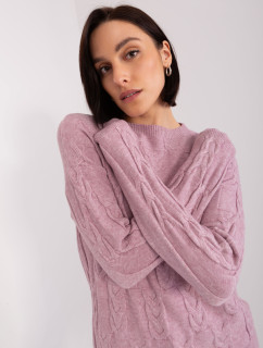 Světle fialový dámský kabelový pletený svetr