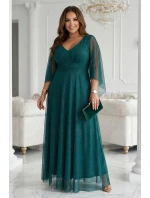 655-2 Dlouhé lehké třpytivé šaty s výstřihem a průhlednými rukávy - smaragdově zelené 655-2 Dlouhé lehké třpytivé šaty s výstřihem a průhlednými rukávy - smaragdově zelené