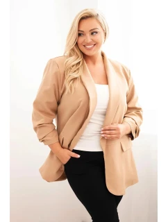 Dámská elegantní plus size sako camelová