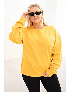 Dámská mikina s okrouhlým výstřihem Plus Size bavlněná basic hořčicová
