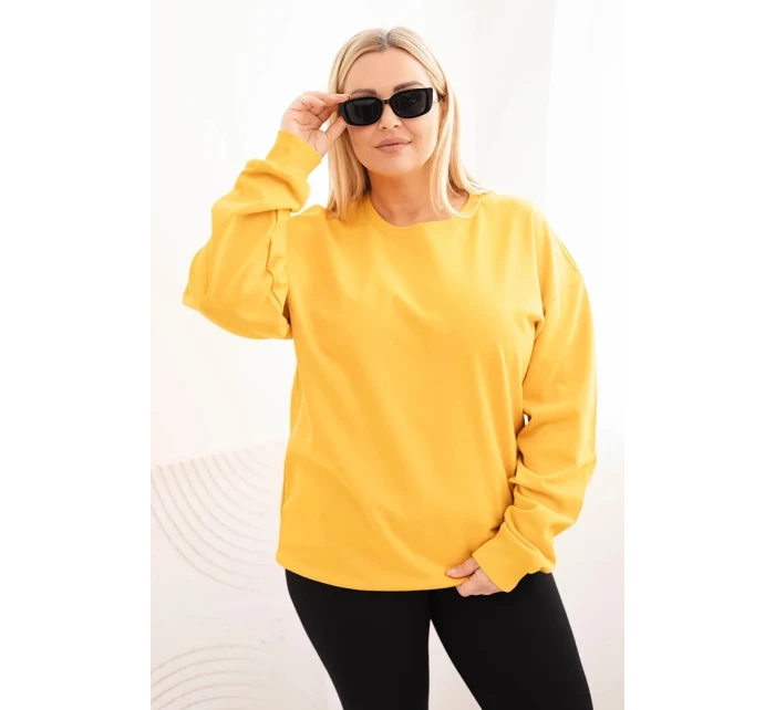 Dámská mikina s model 21723076 výstřihem Plus Size bavlněná basic hořčicová - K-Fashion
