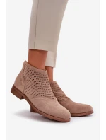 Dámské boty na plochém podpatku perforované béžové S.Barski HY42-076 Dámské boty na plochém podpatku perforované béžové S.Barski HY42-076