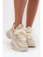 Kožené dámské tenisky model 21711755 Zlaté - Goe Kožené dámské tenisky model 21711755 Zlaté - Goe