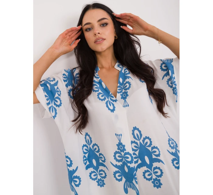 Sukienka DHJ SK model 21258862 biało niebieski - FPrice Sukienka DHJ SK model 21258862 biało niebieski - FPrice