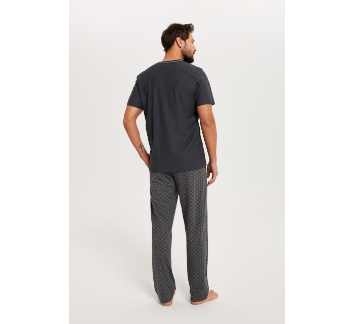 Pánské pyžamo Abel, krátký rukáv, dlouhé nohavice - grafit/potisk