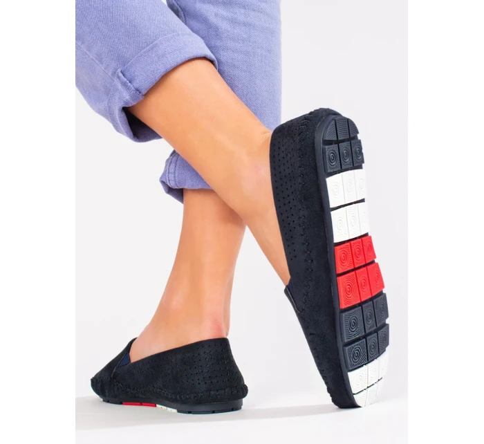 Zajímavé dámské mokasíny Granatowy bez podpatku Zajímavé dámské mokasíny Granatowy bez podpatku