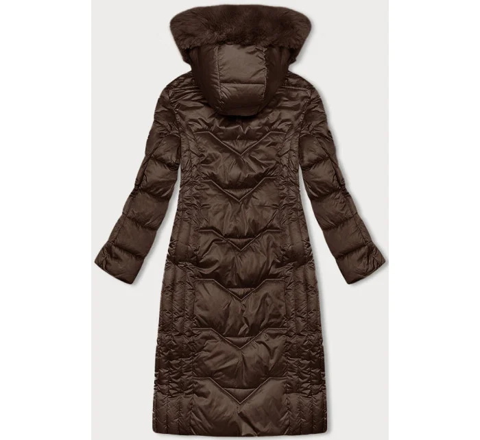 Vypasovaná dlouhá hnědá dámská zimní bunda S'west (B8201-14)