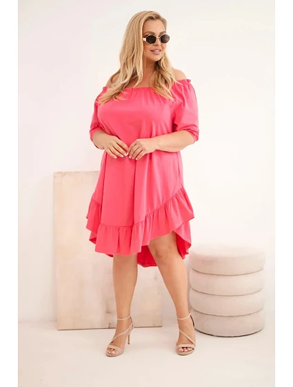 Dámské plus size bavlněné šaty s volánem růžová Dámské plus size bavlněné šaty s volánem růžová
