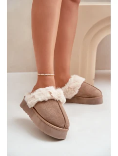 Dámské Sněhové Pantofle Na Silné Podešvi S Kožíškem Tmavě Béžové model 21677944 - Boto