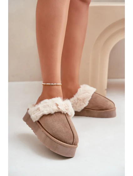 Dámské Sněhové Pantofle Na Silné Podešvi S Kožíškem Tmavě Béžové model 21677944 - Boto