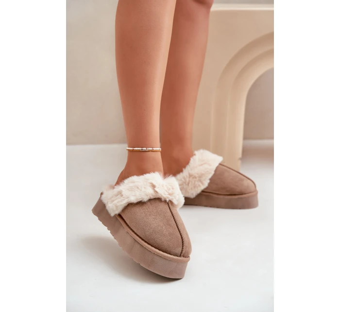Dámské Sněhové Pantofle Na Silné Podešvi S Kožíškem Tmavě Béžové model 21677944 - Boto
