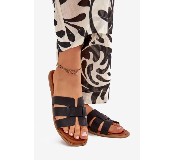 Dámské Pantofle Na Plochém Podpatku Černé Mirona Dámské Pantofle Na Plochém Podpatku Černé Mirona