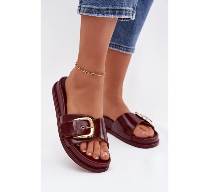 Dámské pantofle s zlatou sponou bordové Rosivana