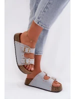 Dámské pantofle se zlatými sponami a knoflíky Modré model 21960974 - Boto