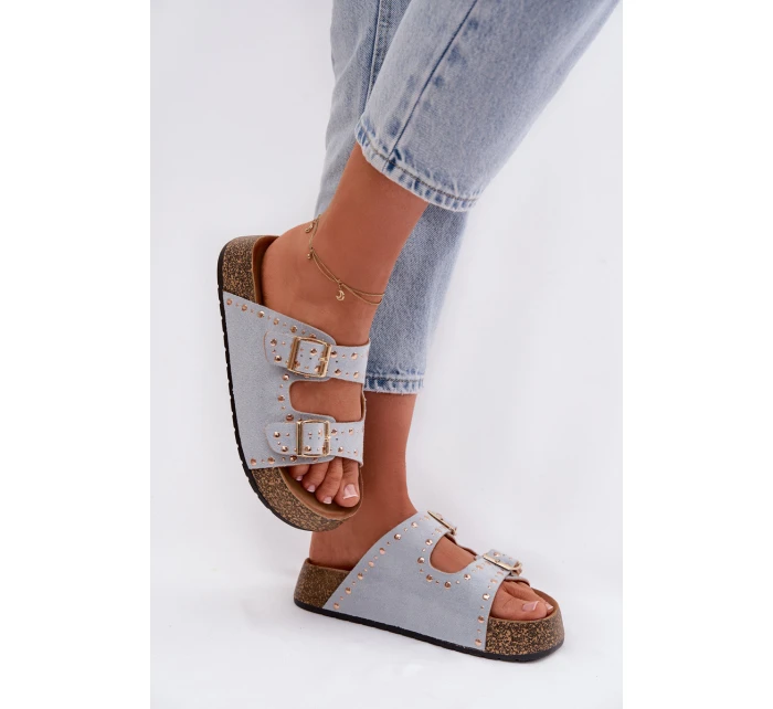 Dámské pantofle se zlatými sponami a knoflíky Modré model 21960974 - Boto