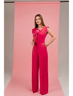 S407 Elegantní overal s asymetrickým výstřihem - růžový