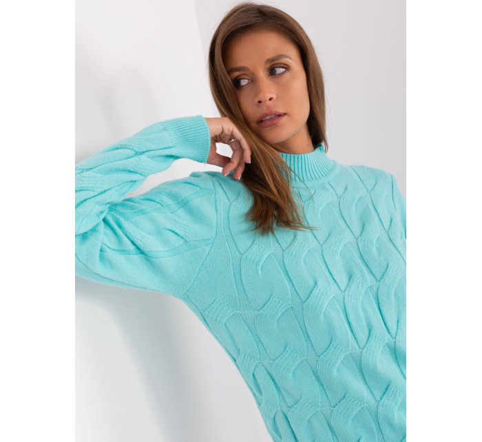 Mátový kabelový pletený svetr s manžetami