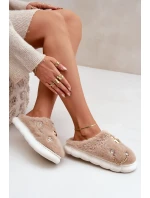 Futrzane Pantofle S Odznaky Tmavě Béžové Ivelfedi