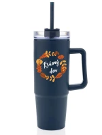 KRÁSNÝ DEN (PODZIM) - modrý cestovní termohrnek s průhledným víčkem 900 ml  