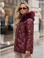 Dámská zimní prošívaná bunda LOVEINSIDE s kožešinovým lemem, vínová, FashionStreet TY5813 Dámská zimní prošívaná bunda LOVEINSIDE s kožešinovým lemem, vínová, FashionStreet TY5813
