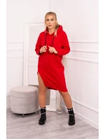 Šaty s kapucí a bočním rozparkem červené
