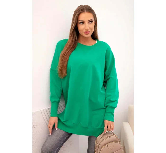 Dámská bavlněná mikina se širokým lemem dole zelená