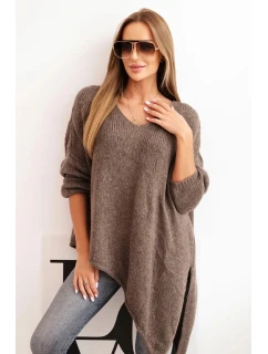 Dámský asymetrický vlněný svetr Plus Size s V výstřihem fango
