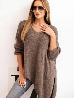Dámský asymetrický vlněný svetr Plus Size s V výstřihem fango