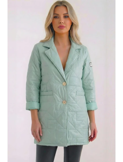 Dámská bunda Plus Size prošívaná s ozdobnými knoflíky a límcem tmavě mátová Dámská bunda Plus Size prošívaná s ozdobnými knoflíky a límcem tmavě mátová